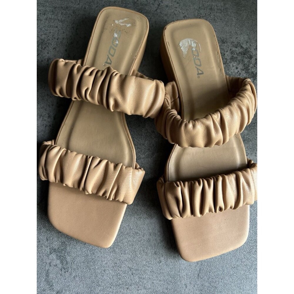 SODA Scrunch Square Toe Womens Nude Block Heel Sandals Size 7.5 - Picture 10 of 12